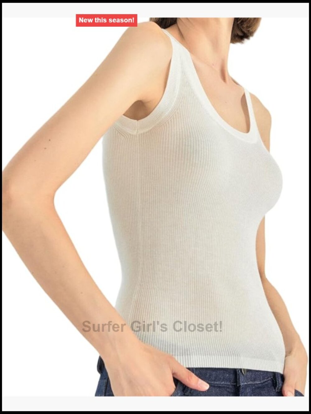 Luxury Cashmere Blend Tank Top, Ribbed U Neck High Stretch